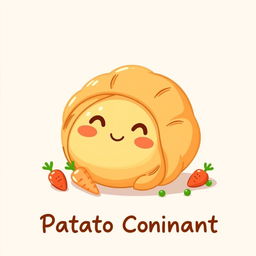 A cute vector illustration of a potato croissant, featuring a whimsical design with a smiling face on the croissant