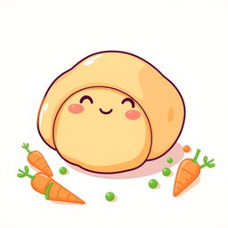 A cute vector illustration of a potato croissant, featuring a whimsical design with a smiling face on the croissant