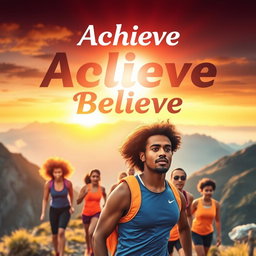 A motivational and inspiring scene depicting the concepts of 'Achieve' and 'Believe'