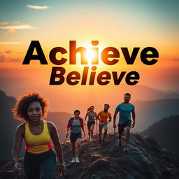 A motivational and inspiring scene depicting the concepts of 'Achieve' and 'Believe'