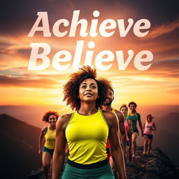 A motivational and inspiring scene depicting the concepts of 'Achieve' and 'Believe'