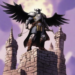 Display Sigma, the Dungeons and Dragons character, standing triumphantly atop the castle, victorious after the grueling duel.