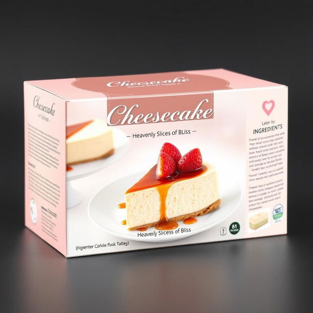 A beautifully designed packaging for a cheesecake that conveys a sense of indulgence and creamy delight