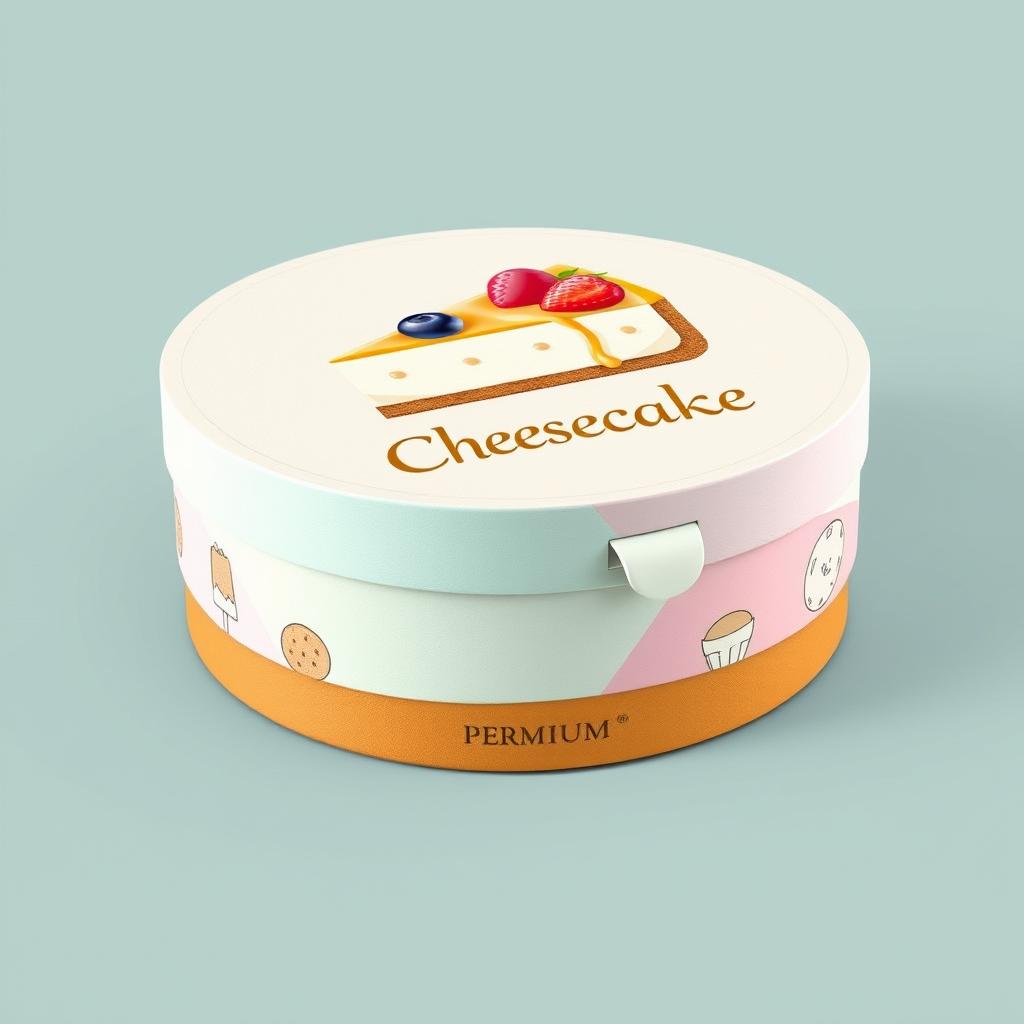 A creative and modern packaging design for a cheesecake brand