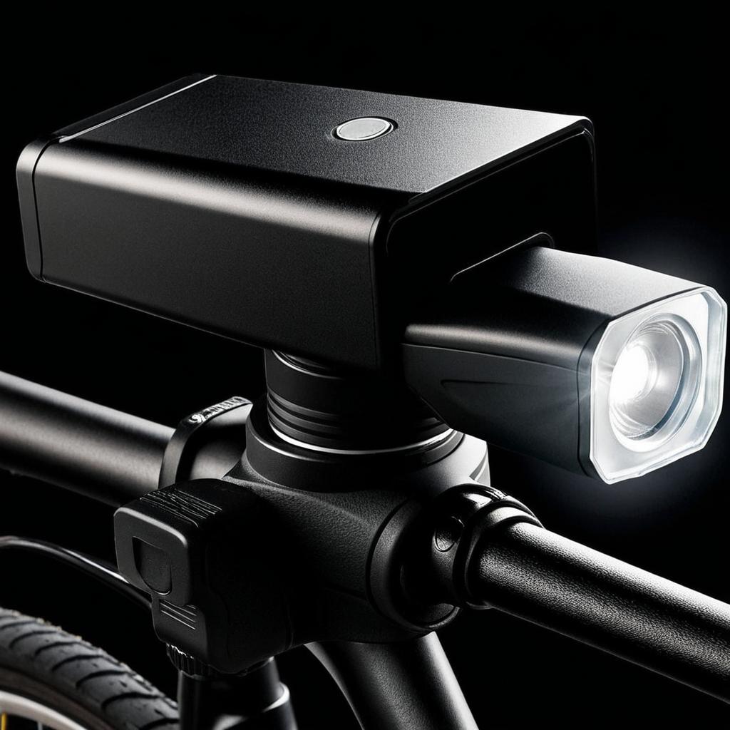 Add this bike light to a bicycle in a night-time city scene."