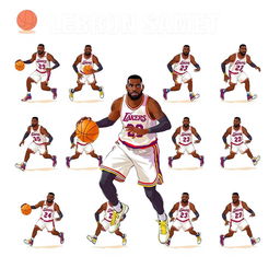 A vibrant sprite sheet featuring LeBron James, captured in mid-action dribbling a basketball