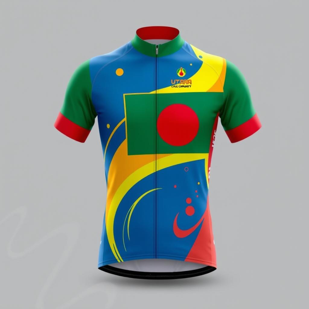 A colorful cycling jersey designed for the Uttara Cycle Community, featuring an eye-catching and energetic design