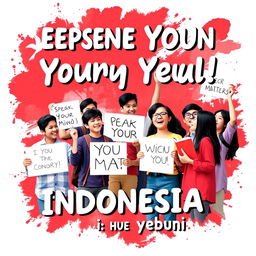 An engaging and vibrant poster encouraging Indonesian youth to express their opinions freely