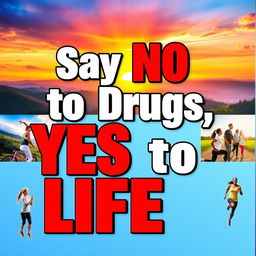 A bright and colorful poster with the slogan "Say NO to Drugs, YES to Life" prominently displayed in bold, eye-catching font