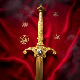 A beautifully crafted gold sword, with intricate designs engraved along the blade and hilt