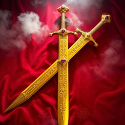 A beautifully crafted gold sword, with intricate designs engraved along the blade and hilt