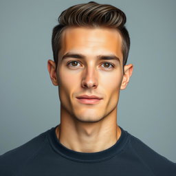 A handsome male portrait with a focus on facial features such as a well-defined jawline, smooth skin, and attractive hair