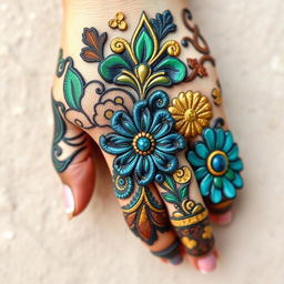 A beautifully crafted hand work design featuring intricate patterns and textures