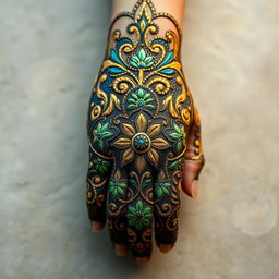 A beautifully crafted hand work design featuring intricate patterns and textures
