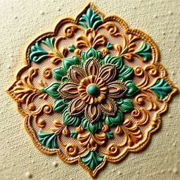 A beautifully crafted hand work design featuring intricate patterns and textures