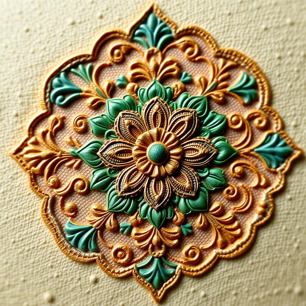 A beautifully crafted hand work design featuring intricate patterns and textures
