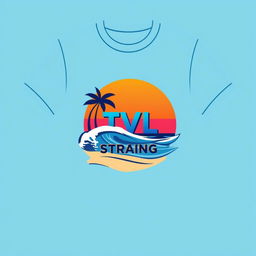 A stylish t-shirt design featuring the logo of TVL Strand prominently in the center