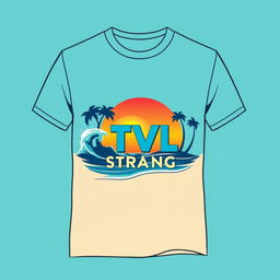 A stylish t-shirt design featuring the logo of TVL Strand prominently in the center