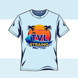 A stylish t-shirt design featuring the logo of TVL Strand prominently in the center