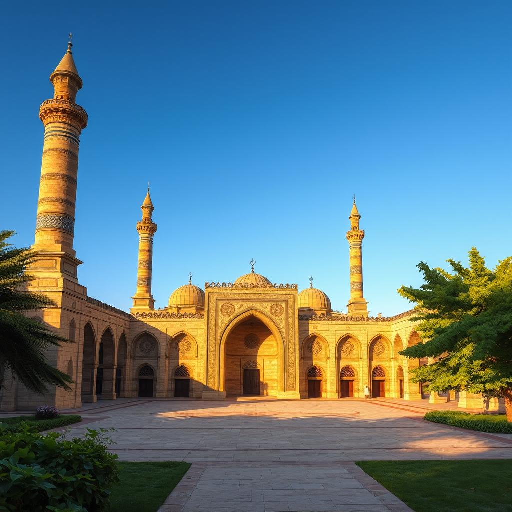 A highly detailed and accurate depiction of the caravanserai of Izadkhas in Iran, showcasing its grand architecture