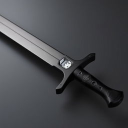 A sword featuring a slender but slightly thicker jet black blade with a metallic sheen reminiscent of obsidian, adorned with fine silver lines resembling cracks on its surface