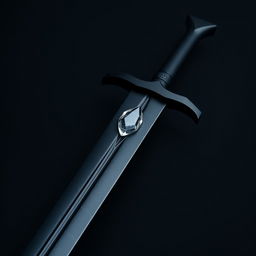A sword featuring a slender but slightly thicker blade crafted from jet black material with a slight metallic sheen similar to obsidian, embellished with fine silver lines that resemble cracks on its surface