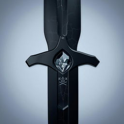 A sword featuring a slender but slightly thicker blade crafted from jet black material with a slight metallic sheen similar to obsidian, embellished with fine silver lines that resemble cracks on its surface