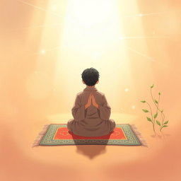 A serene and peaceful illustration of a person in prayer, surrounded by an ethereal light that enhances a sense of spirituality