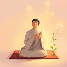 A serene and peaceful illustration of a person in prayer, surrounded by an ethereal light that enhances a sense of spirituality