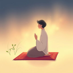A serene and peaceful illustration of a person in prayer, surrounded by an ethereal light that enhances a sense of spirituality