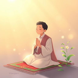A serene and peaceful illustration of a person in prayer, surrounded by an ethereal light that enhances a sense of spirituality