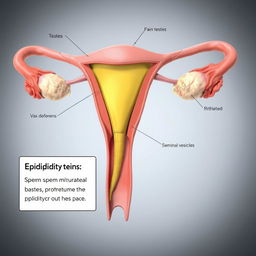 An informative and detailed illustration of the male reproductive system, focusing specifically on the epididymis