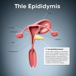 An informative and detailed illustration of the male reproductive system, focusing specifically on the epididymis