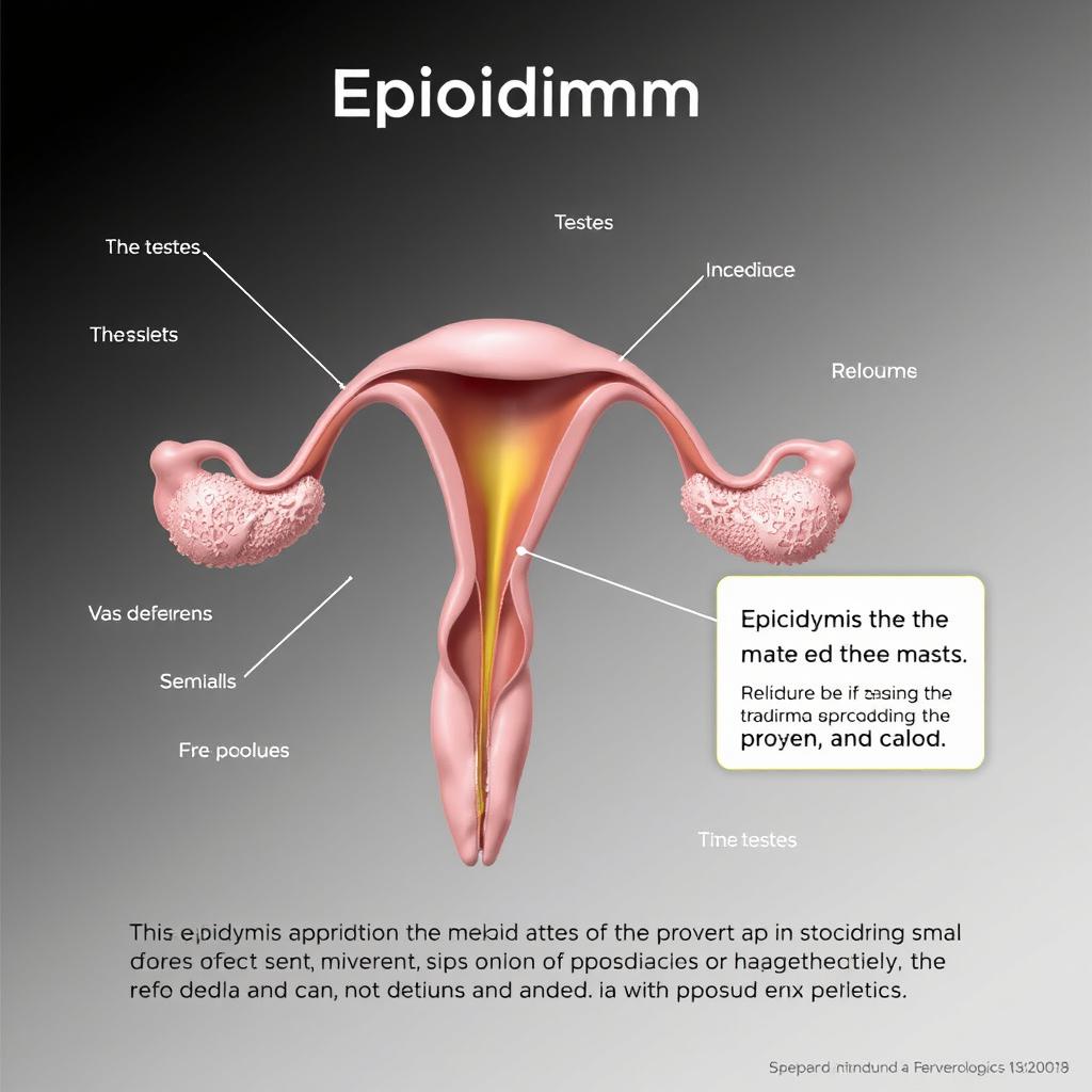 An informative and detailed illustration of the male reproductive system, focusing specifically on the epididymis
