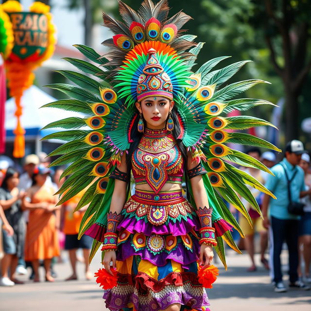 A vibrant and elaborate Ati-Atihan costume, inspired by the traditional Filipino festival
