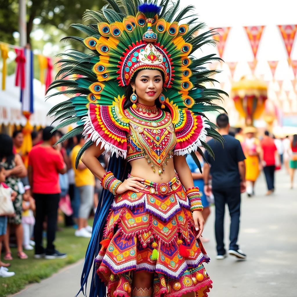 A vibrant and elaborate Ati-Atihan costume, inspired by the traditional Filipino festival