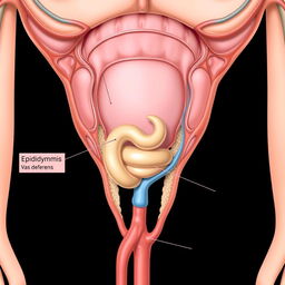 Detailed anatomical illustration of the epididymis, showcasing its location and function within the male reproductive system
