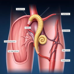 Detailed anatomical illustration of the epididymis, showcasing its location and function within the male reproductive system