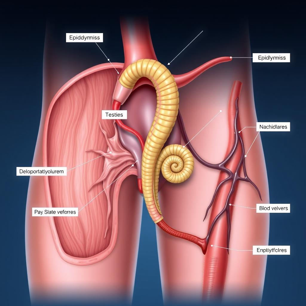 Detailed anatomical illustration of the epididymis, showcasing its location and function within the male reproductive system