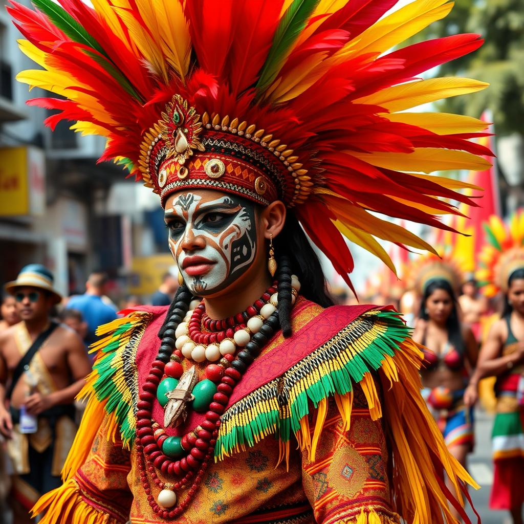 A vibrant Ati-atihan costume featuring a bold and colorful design with traditional patterns