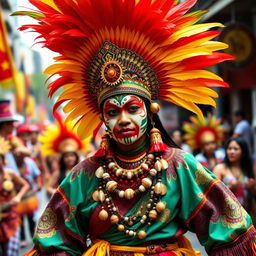A vibrant Ati-atihan costume featuring a bold and colorful design with traditional patterns