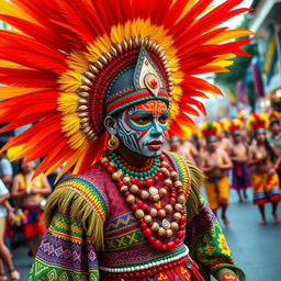 A vibrant Ati-atihan costume featuring a bold and colorful design with traditional patterns