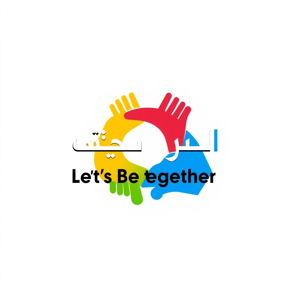 Logo design for a volunteer team named 'لنكن معا' (Let's Be Together), featuring vibrant colors symbolizing unity and cooperation