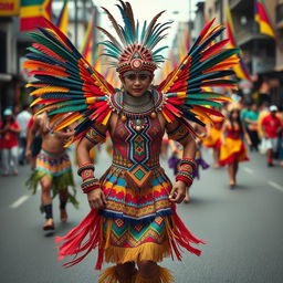 A vibrant Dinagyang costume featuring intricate patterns and bright colors, inspired by traditional Filipino festival attire