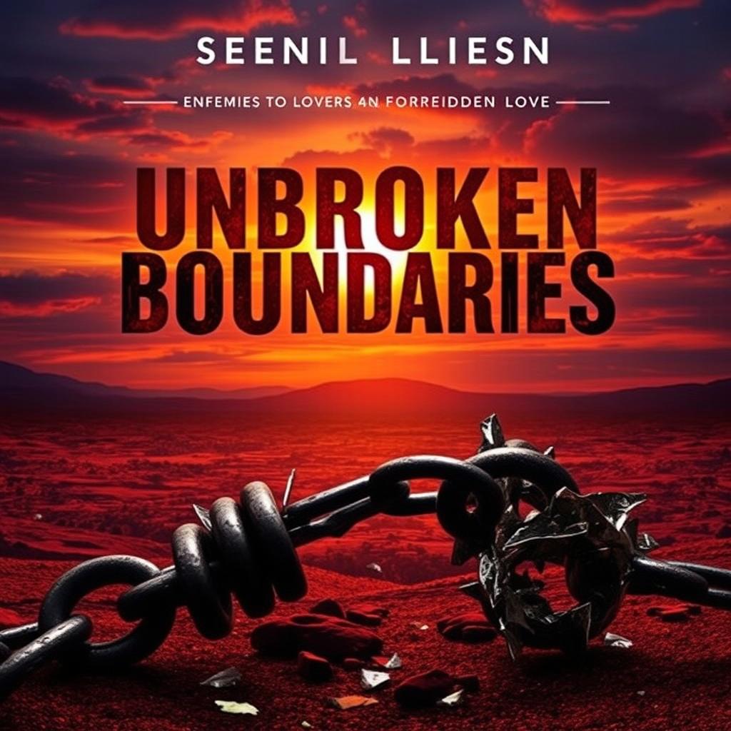 A captivating book cover for a novel titled 'Unbroken Boundaries', featuring bold, stylized typography for the title that conveys a sense of intensity and passion