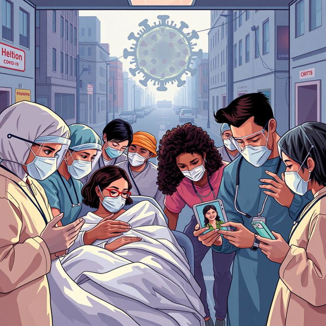 A compelling illustration showcasing the challenges faced during the COVID-19 pandemic