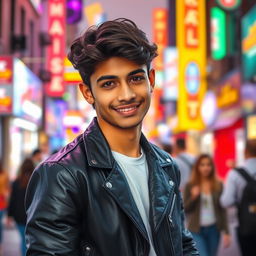 A vibrant and colorful portrait of a young man named Rafay with a charismatic smile