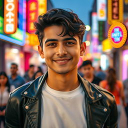 A vibrant and colorful portrait of a young man named Rafay with a charismatic smile