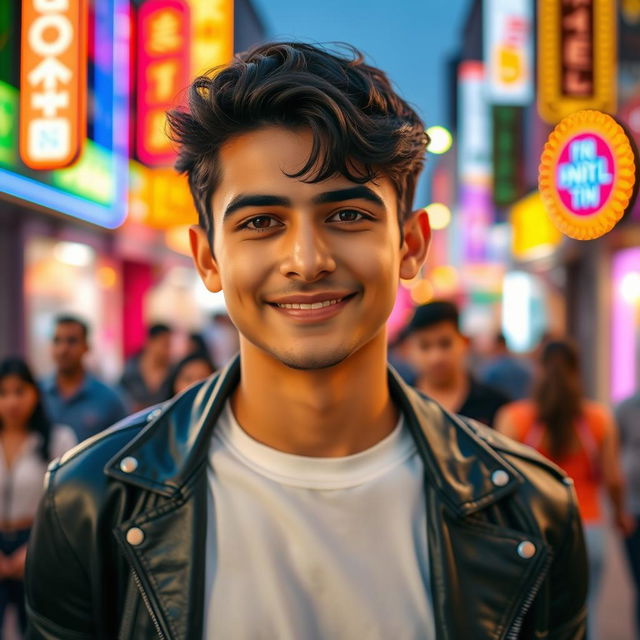 A vibrant and colorful portrait of a young man named Rafay with a charismatic smile