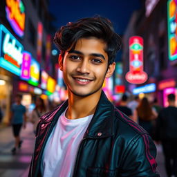 A vibrant and colorful portrait of a young man named Rafay with a charismatic smile